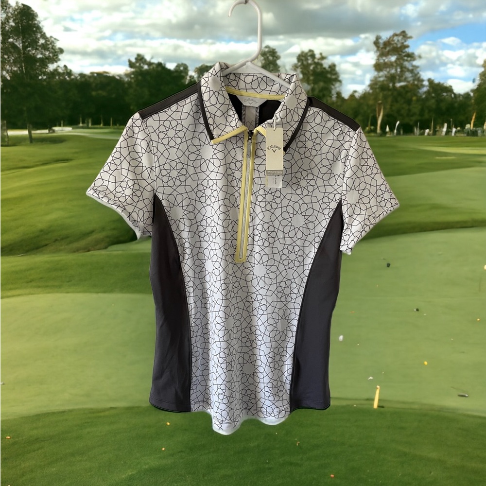 Callaway Womens Medium Short Sleeve 1/4 Zip Polo Star Design New With Tags